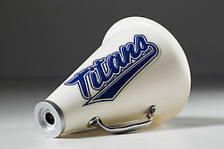 White Titans cheer megaphone with a Showball eyepiece set into the mouthpiece end