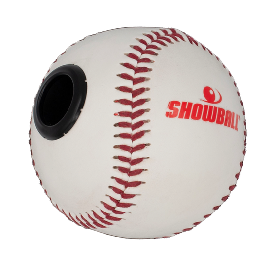 Regulation Showball baseball with the Showball logo and the eyepiece set into the leather