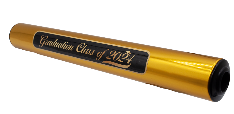 Gold-finished Showball graduation scroll lettered Graduation Class of 2024 with an end-cap eyepiece